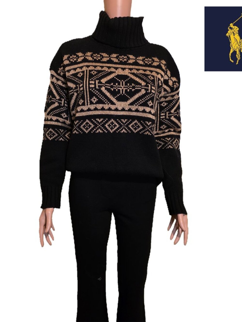 Lauren Ralph Lauren Fair Isle Wool Blend Turtleneck Sweater NWOT Black Small - Picture 2 of 11